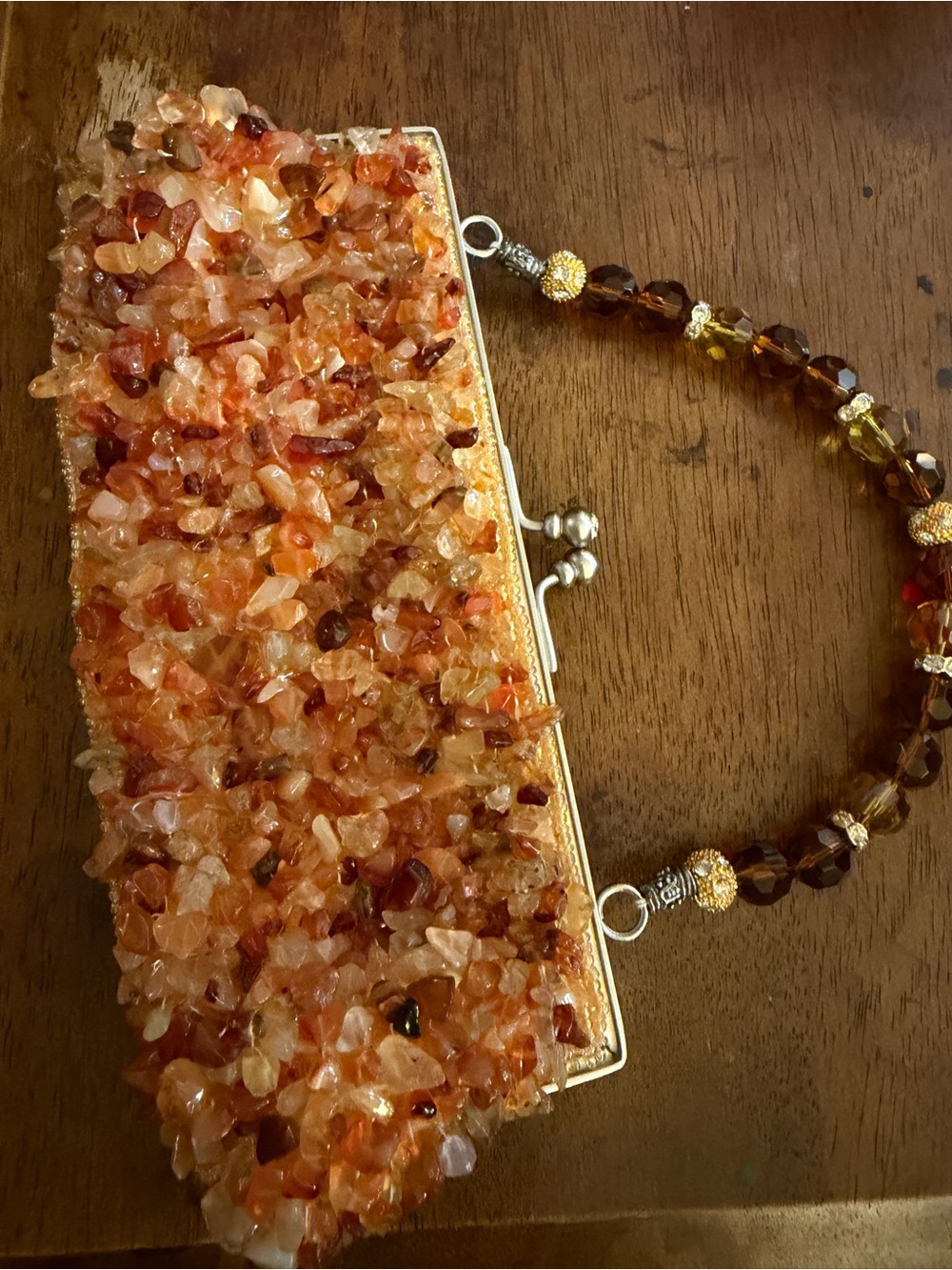 Yilin Beaded Crystal Accent Evening Clutch - Orange brown